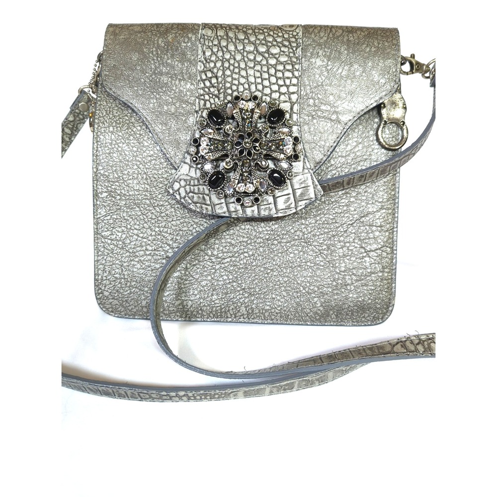LEATHERROCK USA Women Crossbody Messenger Bag Jeweled Maltese Cross Edgy Goth